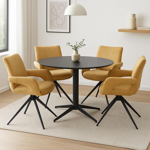 Stimmungsbild fr Produkt Esszimmerstuhl HWC-O78, Kchenstuhl Stuhl, drehbar Auto-Return, Stoff/Textil Chenille (310g/m) ko-Tex ~ senfgelb