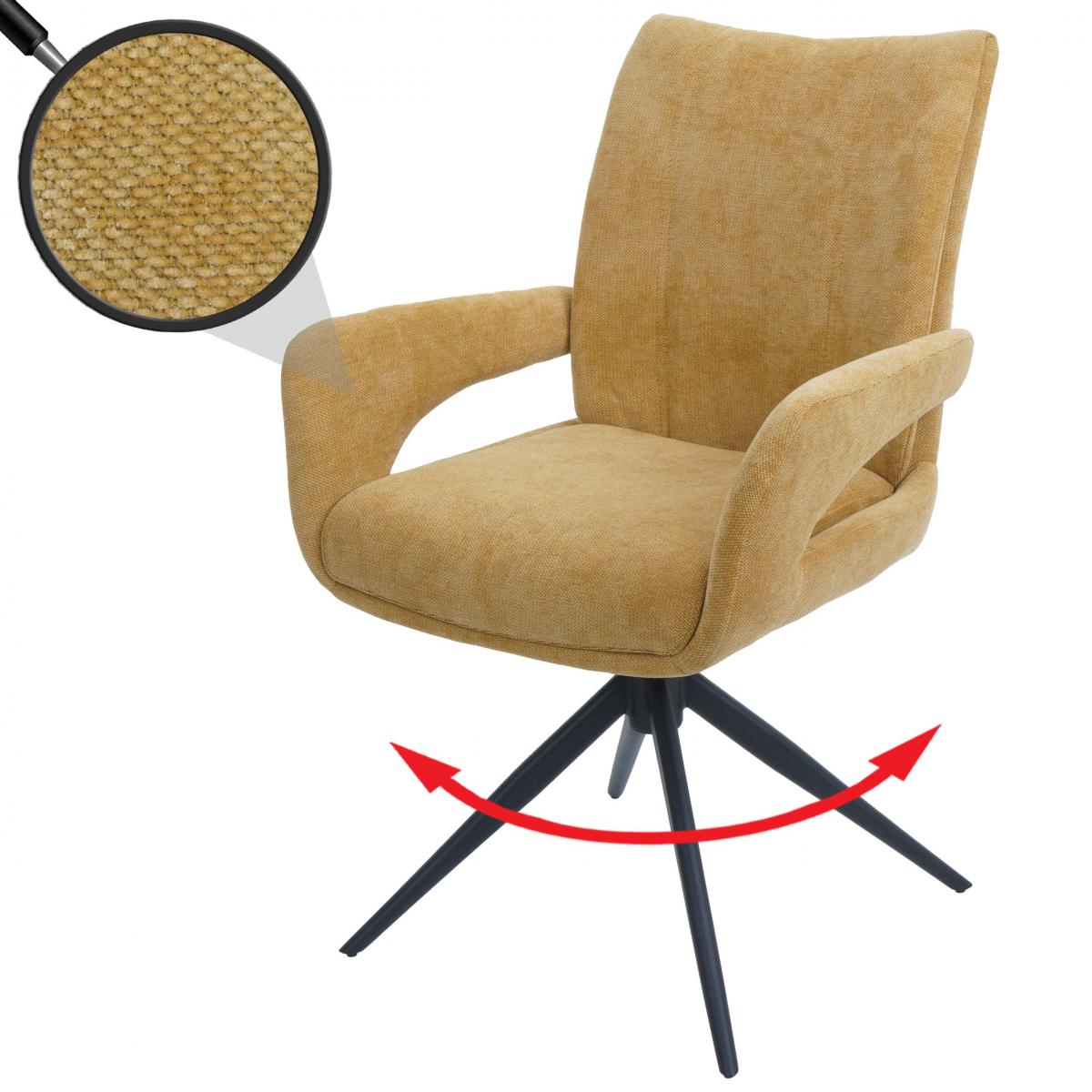 Esszimmerstuhl HWC-O78, Kchenstuhl Stuhl, drehbar Auto-Return, Stoff/Textil Chenille (310g/m) ko-Tex ~ senfgelb