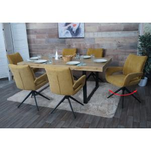 6er-Set Esszimmerstuhl HWC-O78, Kchenstuhl, drehbar Auto-Return, Stoff/Textil Chenille (310g/m) ko-Tex ~ senfgelb