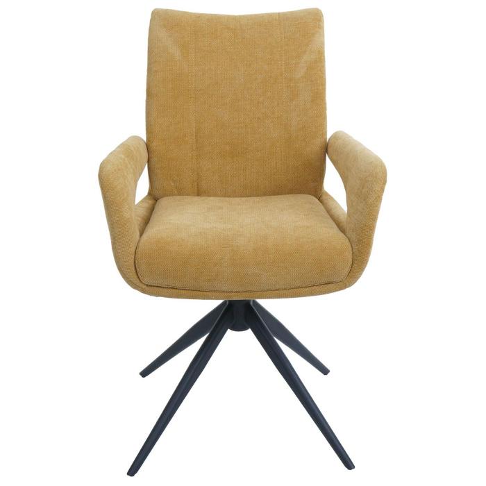 Esszimmerstuhl HWC-O78, Kchenstuhl Stuhl, drehbar Auto-Return, Stoff/Textil Chenille (310g/m) ko-Tex ~ senfgelb