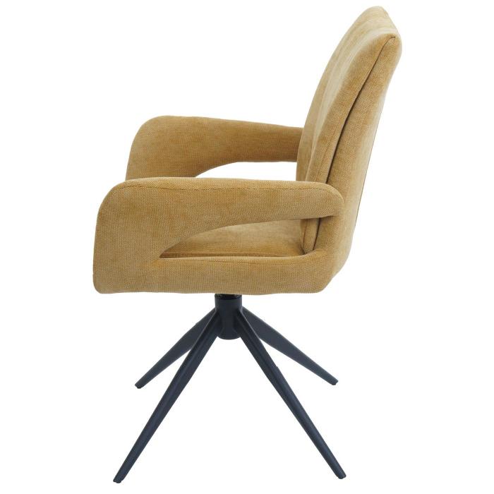 Esszimmerstuhl HWC-O78, Kchenstuhl Stuhl, drehbar Auto-Return, Stoff/Textil Chenille (310g/m) ko-Tex ~ senfgelb