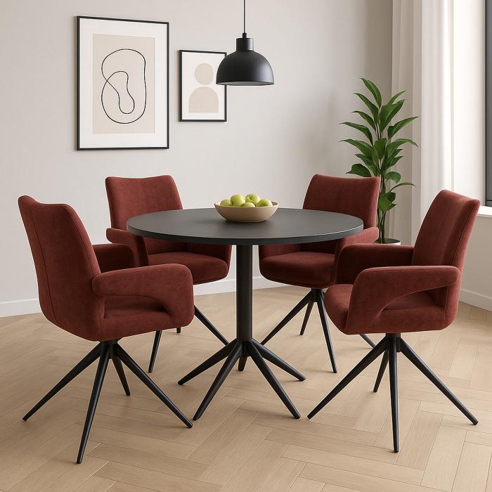 Esszimmerstuhl HWC-O78, Kchenstuhl Stuhl, drehbar Auto-Return, Stoff/Textil Chenille (310g/m) ko-Tex ~ rotbraun