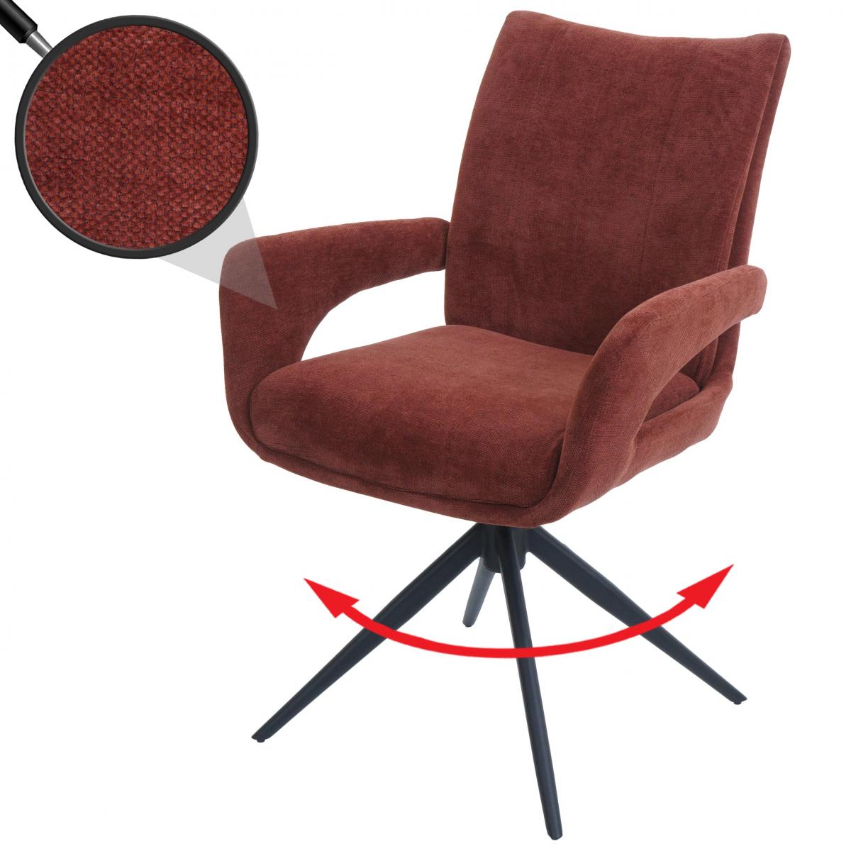 Esszimmerstuhl HWC-O78, Kchenstuhl Stuhl, drehbar Auto-Return, Stoff/Textil Chenille (310g/m) ko-Tex ~ rotbraun
