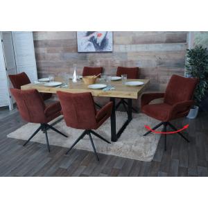 6er-Set Esszimmerstuhl HWC-O78, Kchenstuhl, drehbar Auto-Return, Stoff/Textil Chenille (310g/m) ko-Tex ~ rotbraun