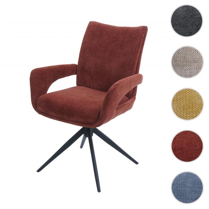 Esszimmerstuhl HWC-O78, Kchenstuhl Stuhl, drehbar Auto-Return, Stoff/Textil Chenille (310g/m) ko-Tex ~ rotbraun