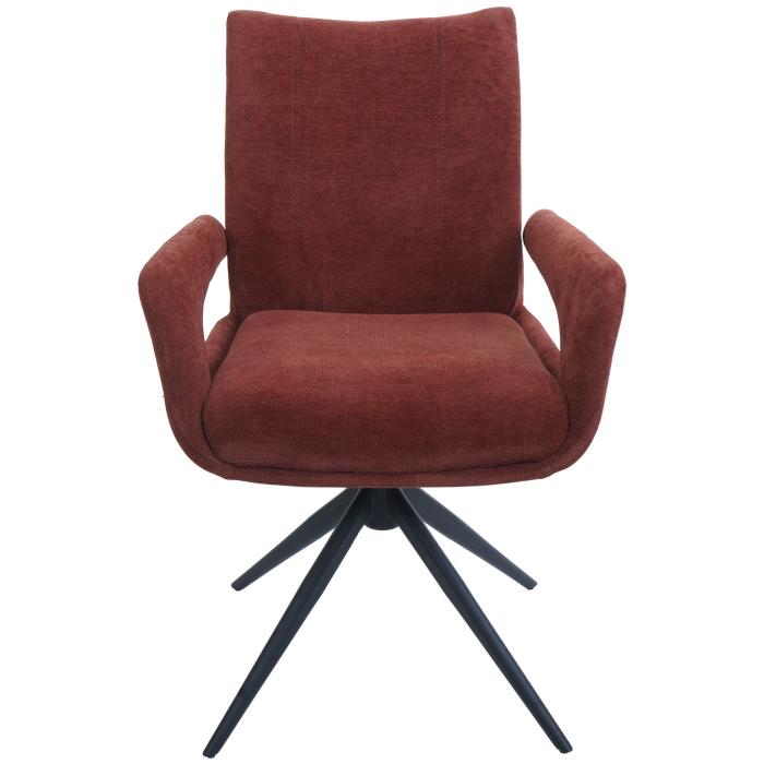 Esszimmerstuhl HWC-O78, Kchenstuhl Stuhl, drehbar Auto-Return, Stoff/Textil Chenille (310g/m) ko-Tex ~ rotbraun