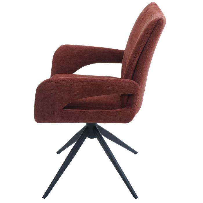 Esszimmerstuhl HWC-O78, Kchenstuhl Stuhl, drehbar Auto-Return, Stoff/Textil Chenille (310g/m) ko-Tex ~ rotbraun