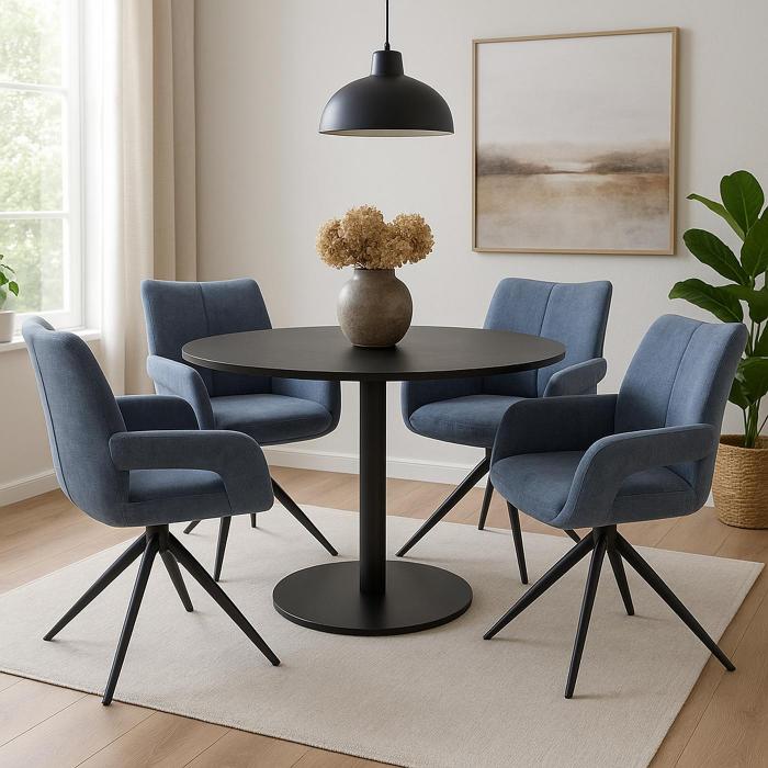 Esszimmerstuhl HWC-O78, Kchenstuhl Stuhl, drehbar Auto-Return, Stoff/Textil Chenille (310g/m) ko-Tex ~ graublau