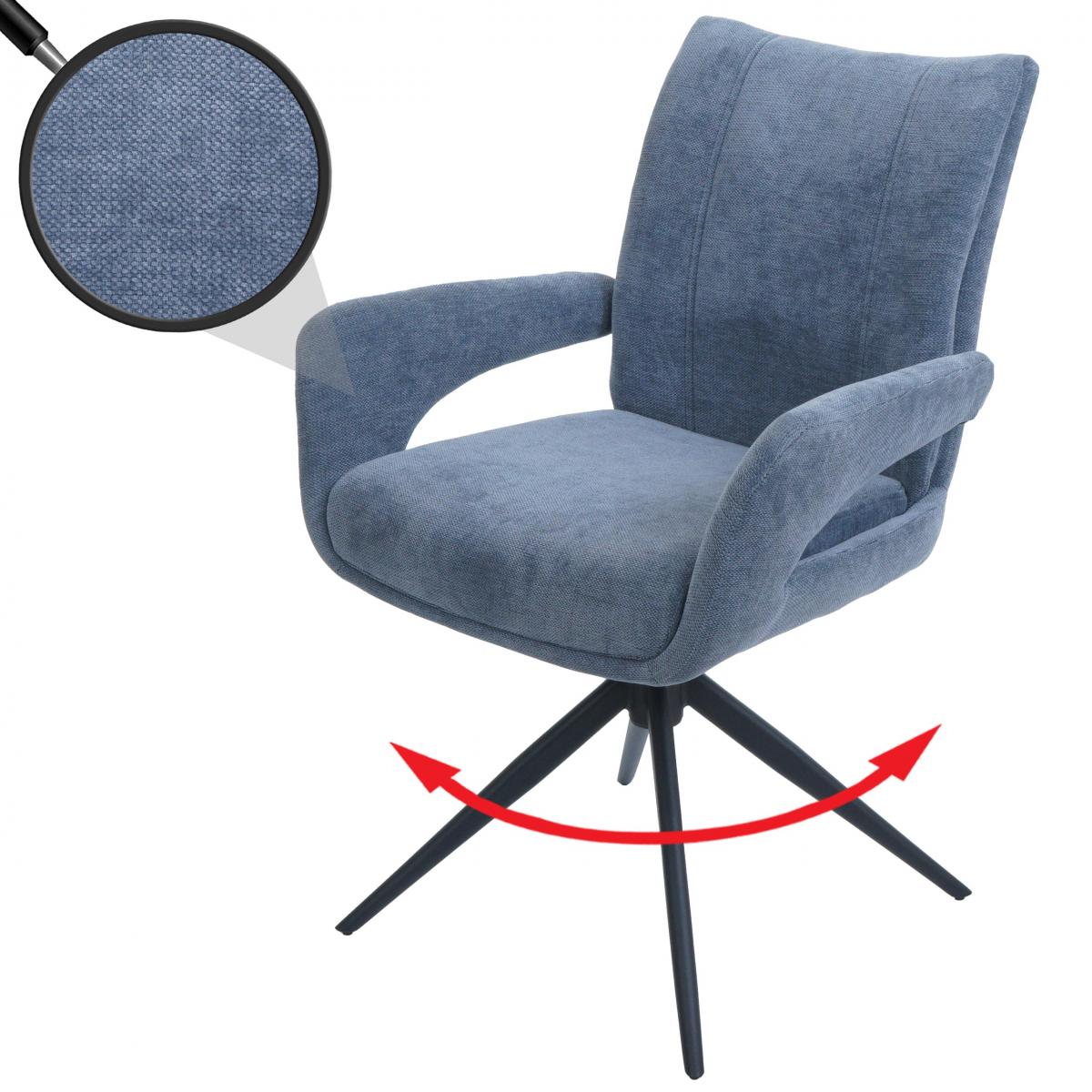 Esszimmerstuhl HWC-O78, Kchenstuhl Stuhl, drehbar Auto-Return, Stoff/Textil Chenille (310g/m) ko-Tex ~ graublau