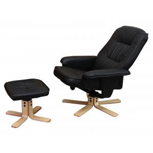 Relaxsessel Fernsehsessel Sessel mit Hocker M56 Kunstleder ~ schwarz