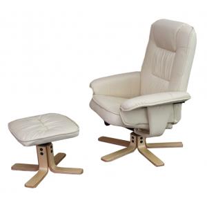 Relaxsessel M56, Fernsehsessel TV-Sessel mit Hocker Ottomane, Kunstleder Eukalyptus Holz FSC-zertifiziert ~ creme