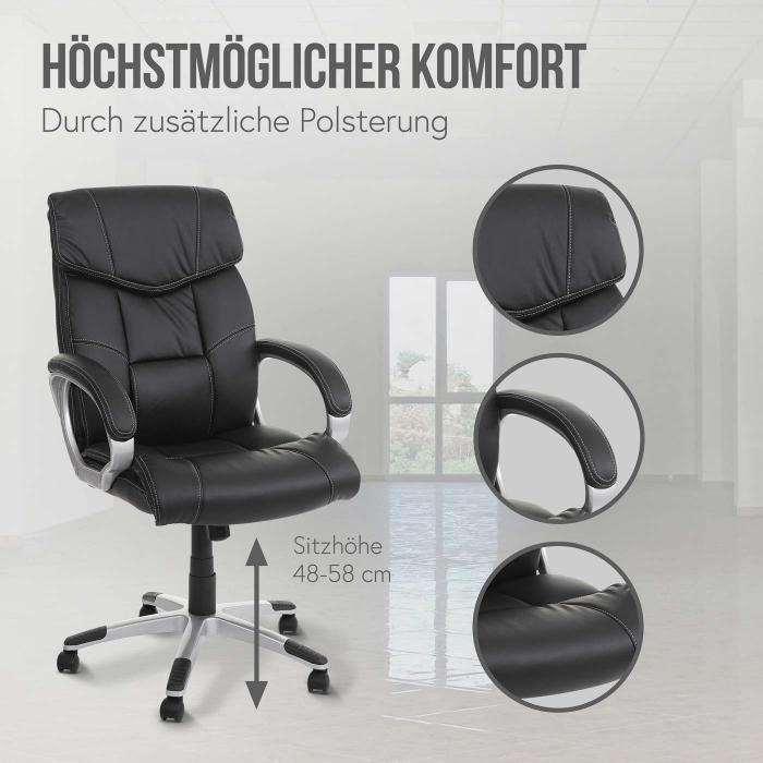 Bürostuhl HWC-A71, Chefsessel Drehstuhl, Kunstleder ~ schwarz