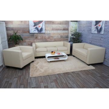 3-2-1 Sofagarnitur Couchgarnitur Loungesofa Lille ~ Kunstleder, creme