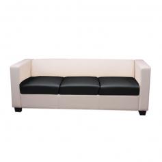 3er Sofa Couch Loungesofa Lille, Kunstleder creme/schwarz