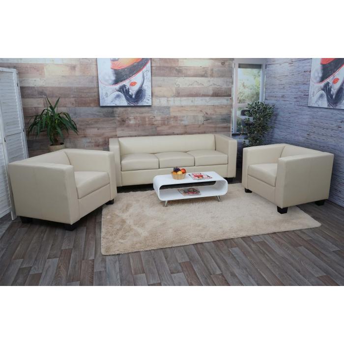 3-1-1 Sofagarnitur Couchgarnitur Loungesofa Lille ~ Kunstleder, creme