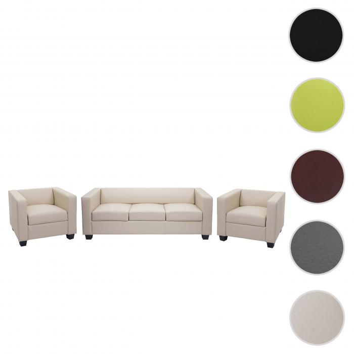 3-1-1 Sofagarnitur Couchgarnitur Loungesofa Lille ~ Kunstleder, creme