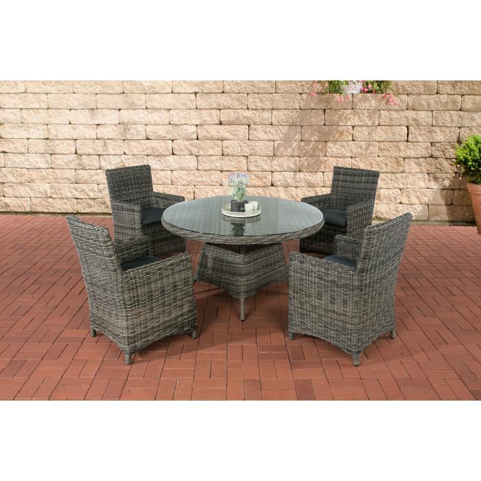 Poly-Rattan Sitzgruppe CP413, Gartengarnitur Lounge-Set ~ grau-meliert, Kissen eisengrau