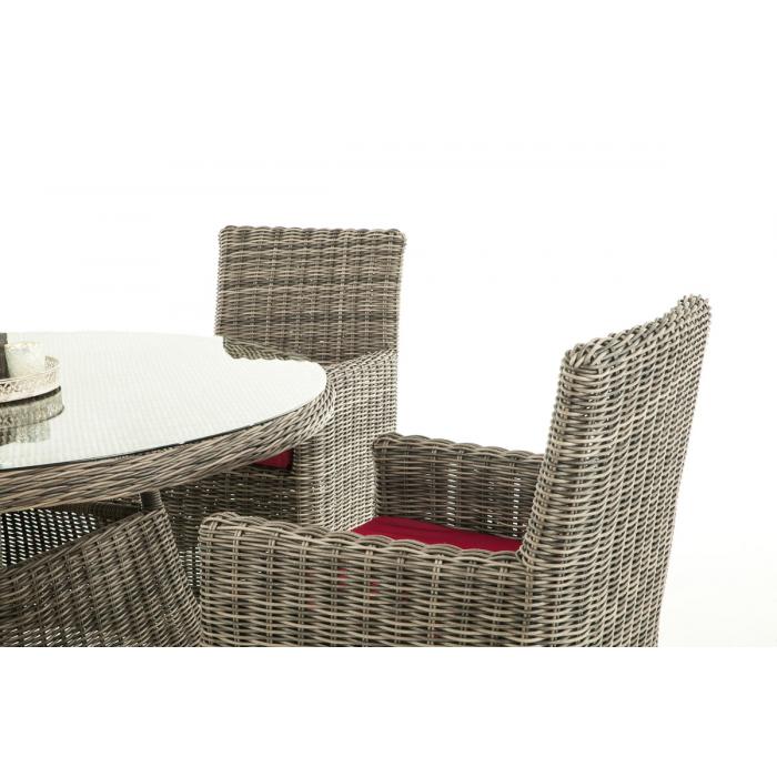 Poly-Rattan Sitzgruppe CP413, Gartengarnitur Lounge-Set ~ grau-meliert, Kissen rubinrot
