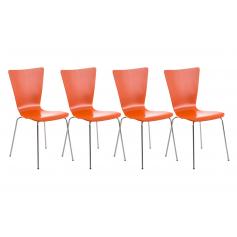 4er-Set Besucherstuhl CP613, Konferenzstuhl, Stapelstuhl, Holz ~ orange