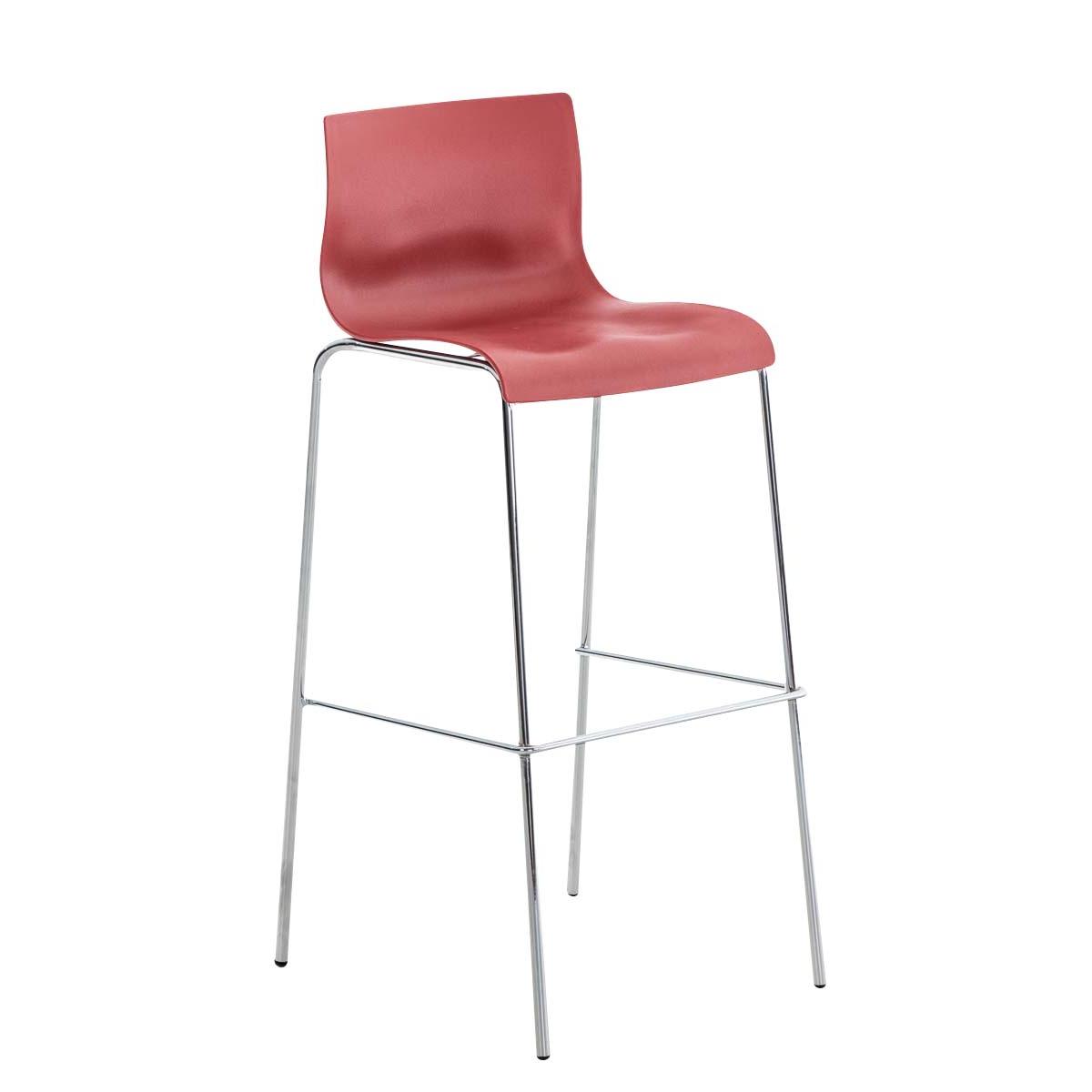 Barhocker HLO-CP20 Chrom 4-Fu Gestell ~ rot