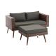 2er Sofa HLO-CP2 mit Fuhocker Flachrattan braun-meliert 40 cm ~ anthrazit