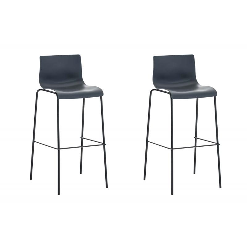 2er Set Barhocker HLO-CP20 Kunststoff 4-Fu Gestell schwarz ~ grau
