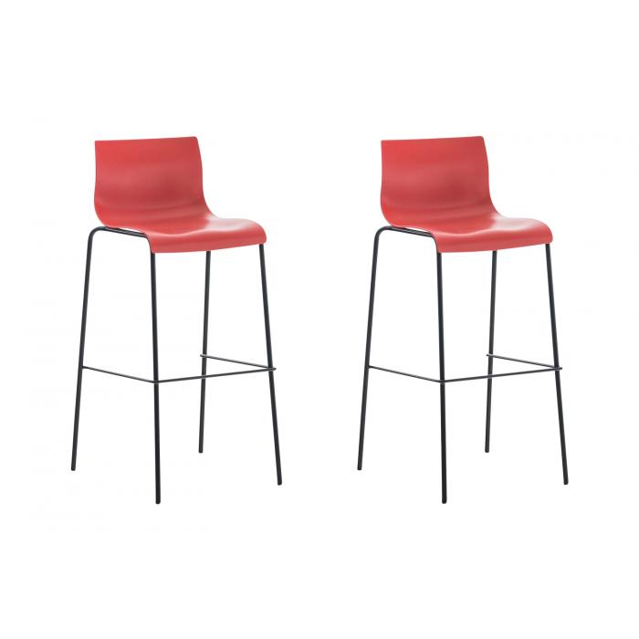 2er Set Barhocker HLO-CP20 Kunststoff 4-Fu Gestell schwarz ~ rot