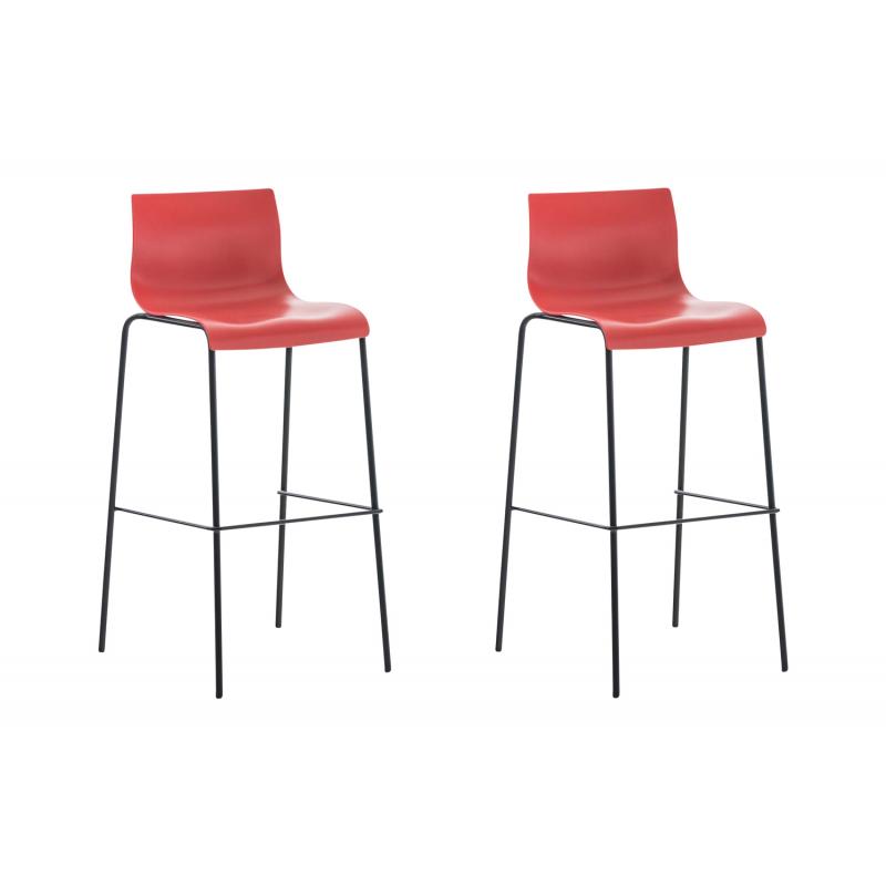 2er Set Barhocker HLO-CP20 Kunststoff 4-Fu Gestell schwarz ~ rot
