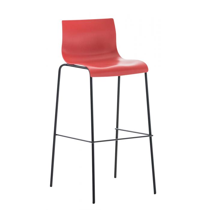 2er Set Barhocker HLO-CP20 Kunststoff 4-Fu Gestell schwarz ~ rot