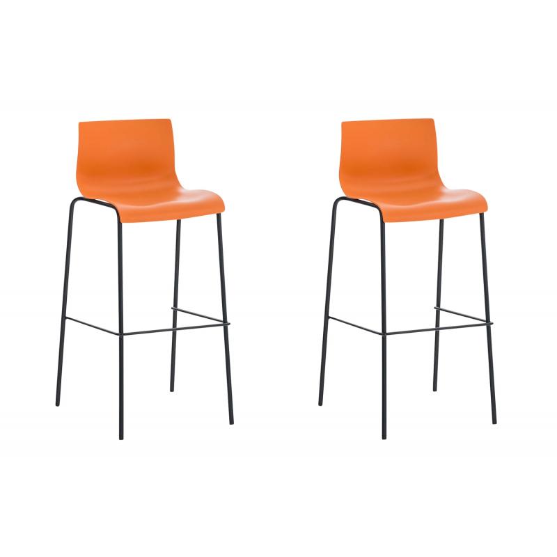 2er Set Barhocker HLO-CP20 Kunststoff 4-Fu Gestell schwarz ~ orange