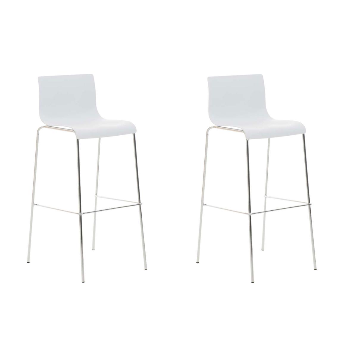 2er Set Barhocker HLO-CP20 Kunststoff 4-Fu Gestell chrom ~ wei