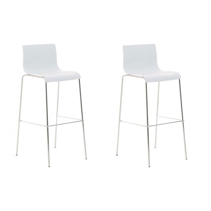 2er Set Barhocker HLO-CP20 Kunststoff 4-Fu Gestell chrom ~ wei