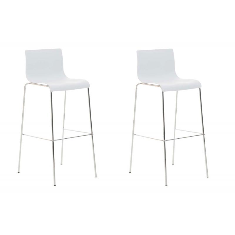 2er Set Barhocker HLO-CP20 Kunststoff 4-Fu Gestell chrom ~ wei