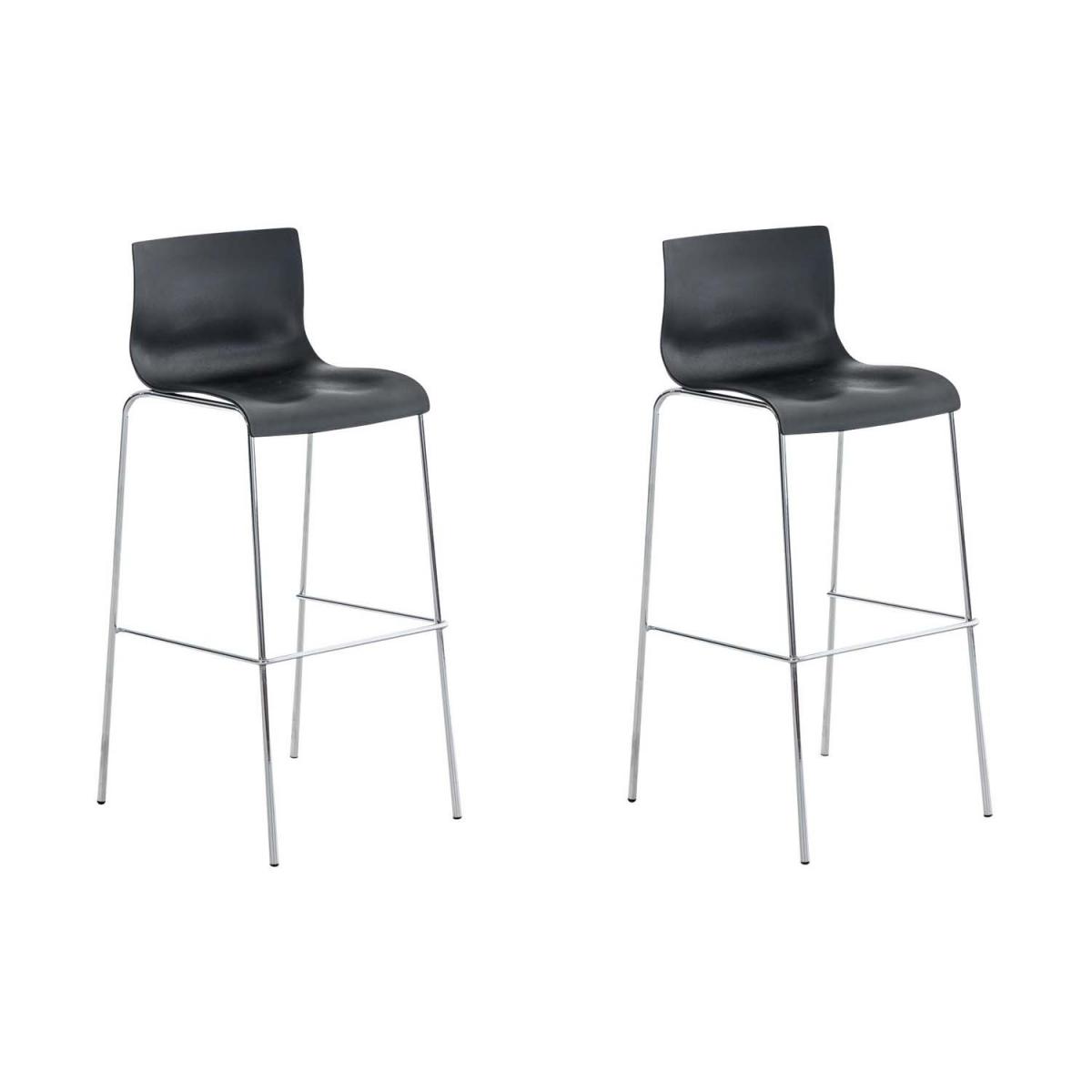 2er Set Barhocker HLO-CP20 Kunststoff 4-Fu Gestell chrom ~ schwarz