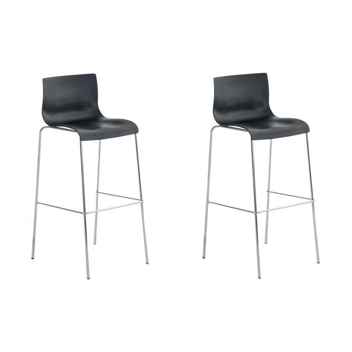2er Set Barhocker HLO-CP20 Kunststoff 4-Fu Gestell chrom ~ schwarz