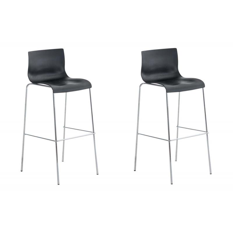 2er Set Barhocker HLO-CP20 Kunststoff 4-Fu Gestell chrom ~ schwarz