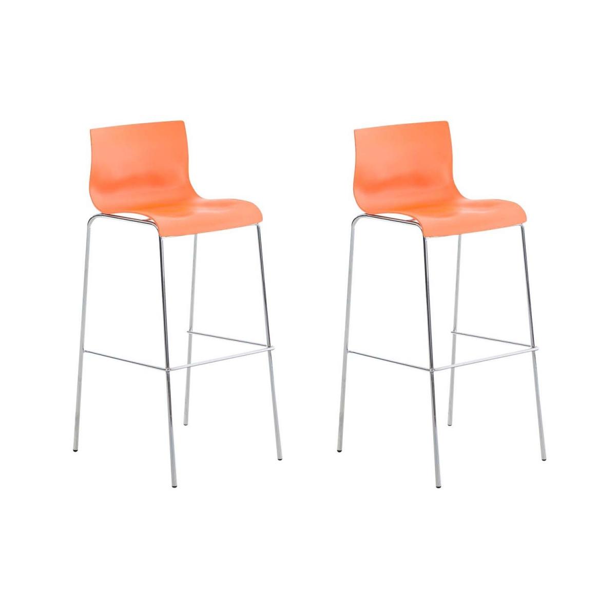 2er Set Barhocker HLO-CP20 Kunststoff 4-Fu Gestell chrom ~ orange