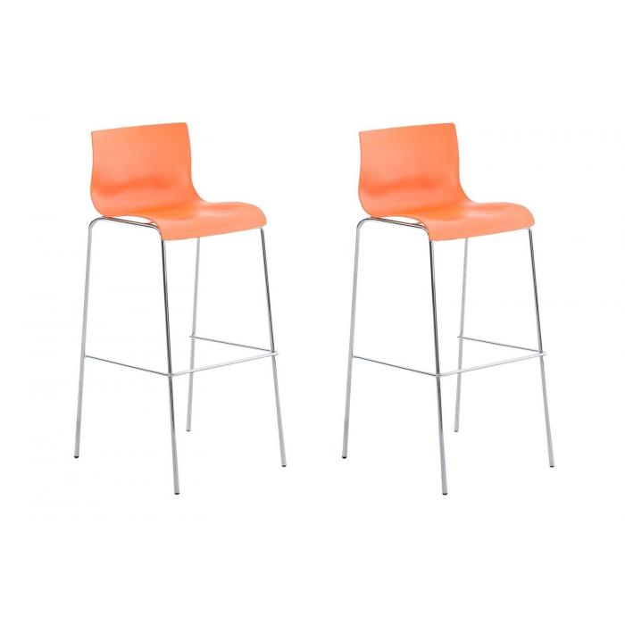 2er Set Barhocker HLO-CP20 Kunststoff 4-Fu Gestell chrom ~ orange