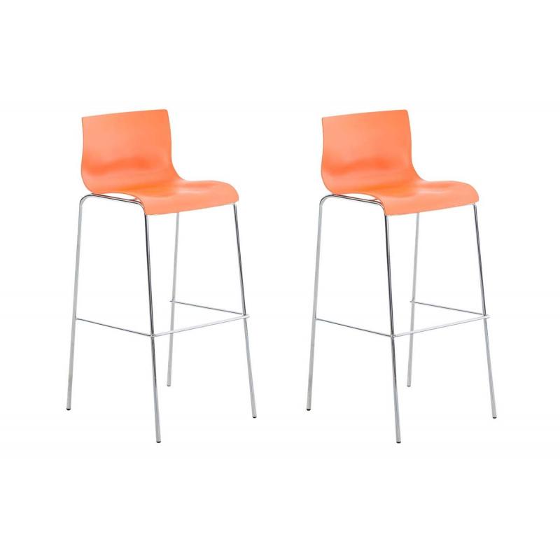 2er Set Barhocker HLO-CP20 Kunststoff 4-Fu Gestell chrom ~ orange