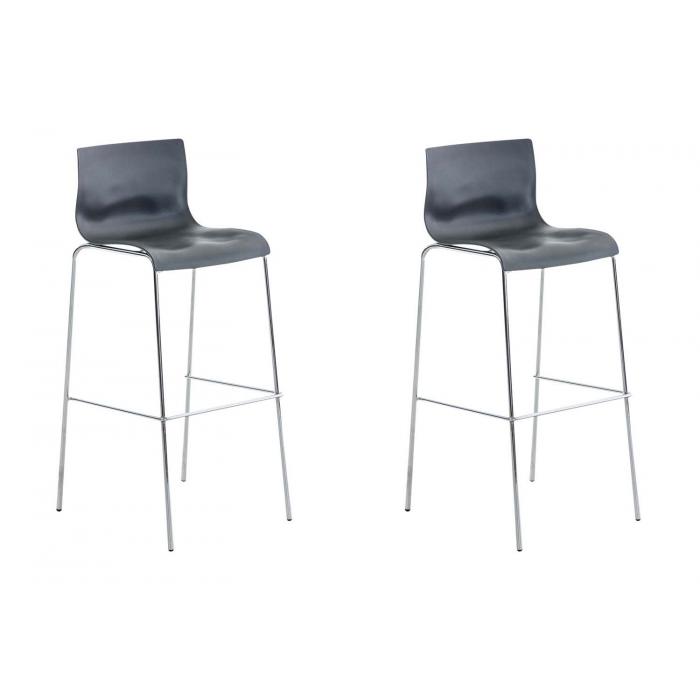 2er Set Barhocker HLO-CP20 Kunststoff 4-Fu Gestell chrom ~ grau