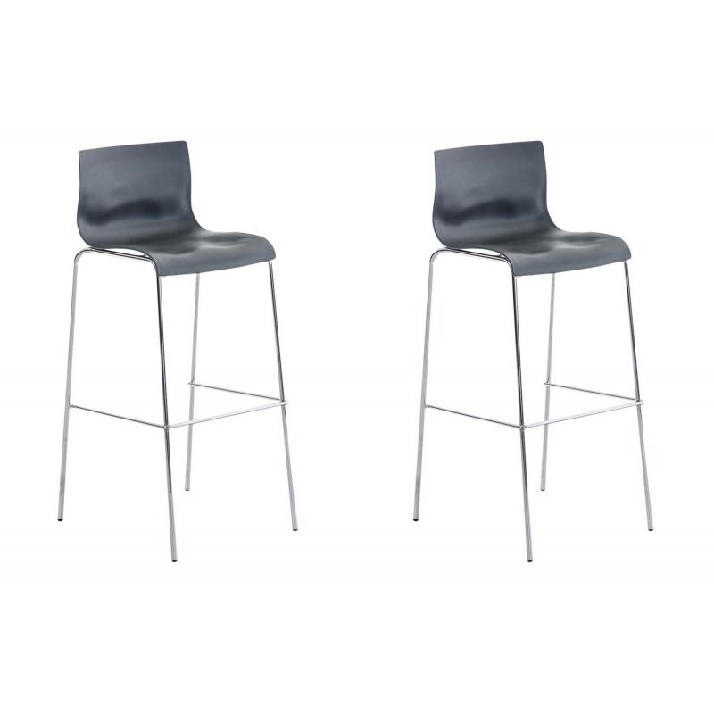 2er Set Barhocker HLO-CP20 Kunststoff 4-Fu Gestell chrom ~ grau