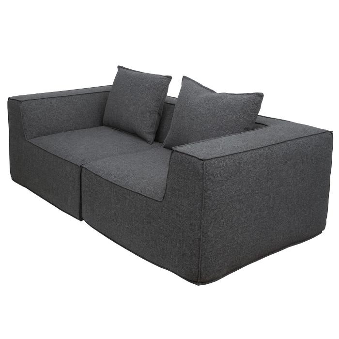 2er-Sofa HWC-O54, Couch 2-Sitzer Loungesofa, modular Stoff/Textil (300g/m) 63x194x97cm ~ dunkelgrau