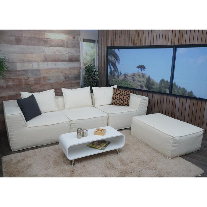Sofa-Garnitur HWC-O54, Couch Sofa Loungesofa mit Ottomane modular vakuumiert, Stoff/Textil 63x270x190cm ~ creme