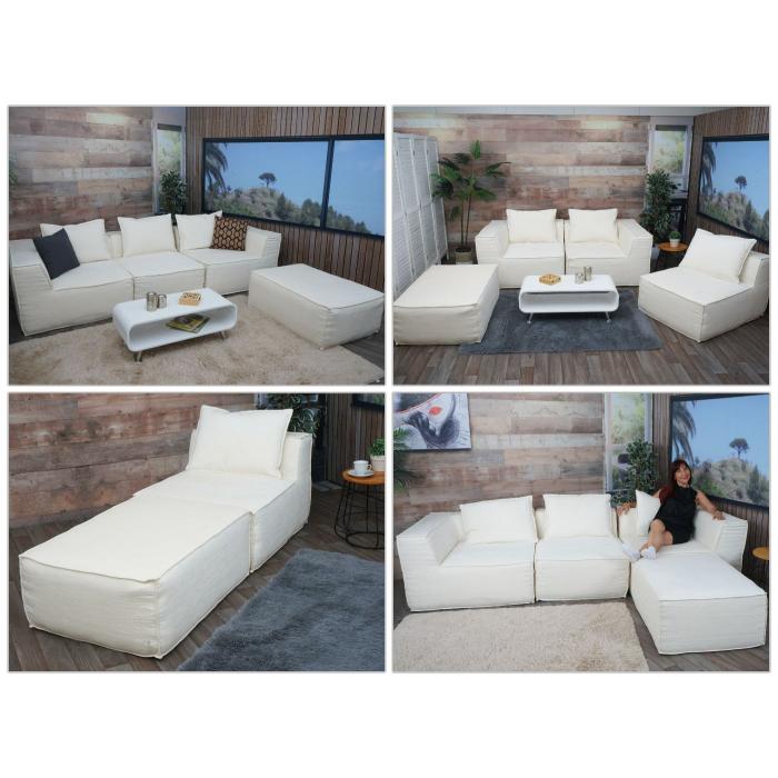 Sofa-Garnitur HWC-O54, Couch Sofa Loungesofa mit Ottomane modular vakuumiert, Stoff/Textil 63x270x190cm ~ creme