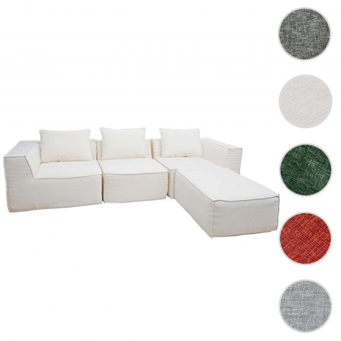 Sofa-Garnitur HWC-O54, Couch Sofa Loungesofa mit Ottomane modular vakuumiert, Stoff/Textil 63x270x190cm ~ creme