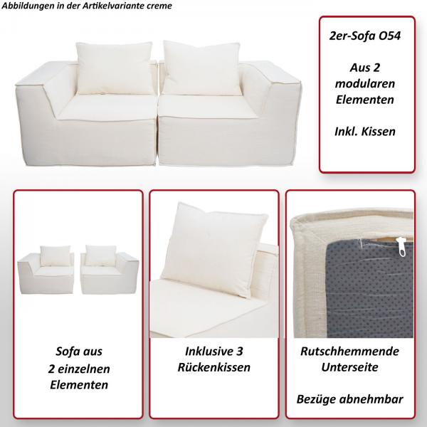 Foto mit wichtigsten Merkmalen des Produktes 2er-Sofa HWC-O54, Couch 2-Sitzer Loungesofa, modular Stoff/Textil (300g/m) 63x194x97cm ~ terrakotta