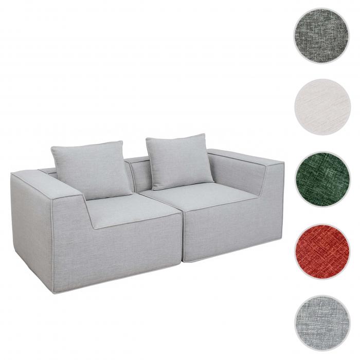 2er-Sofa HWC-O54, Couch 2-Sitzer Loungesofa, modular Stoff/Textil (300g/m) 63x194x97cm ~ hellgrau