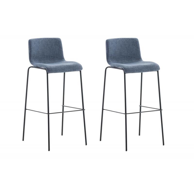 2er Set Barhocker HLO-CP20 Stoff 4-Fu Gestell schwarz ~ blau