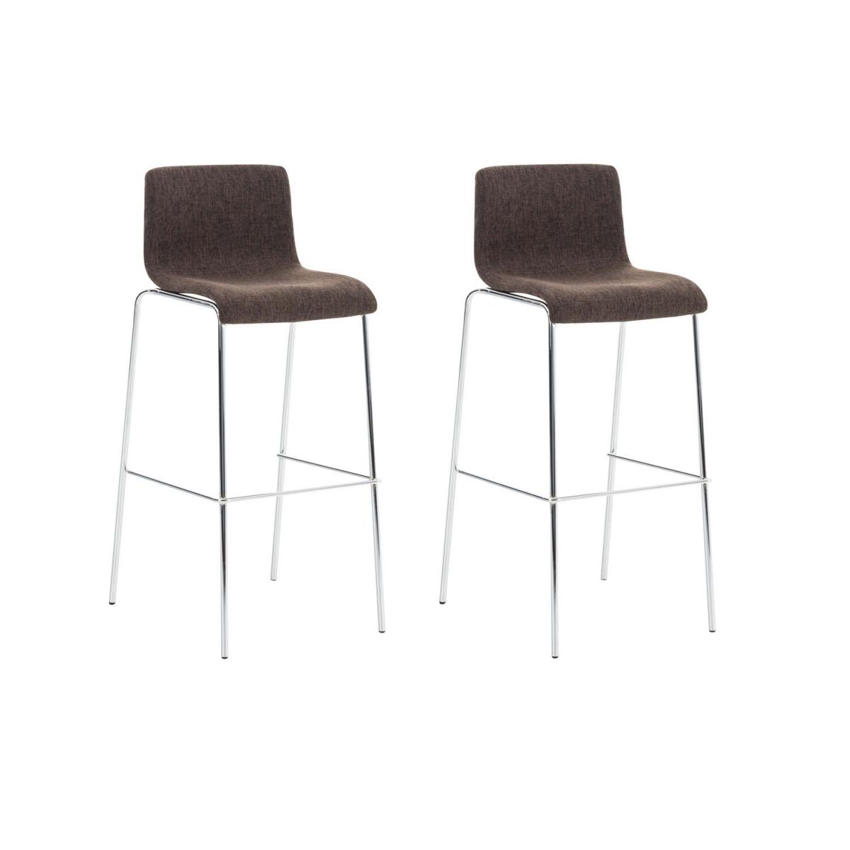 2er Set Barhocker HLO-CP20 Stoff 4-Fu Gestell chrom ~ braun