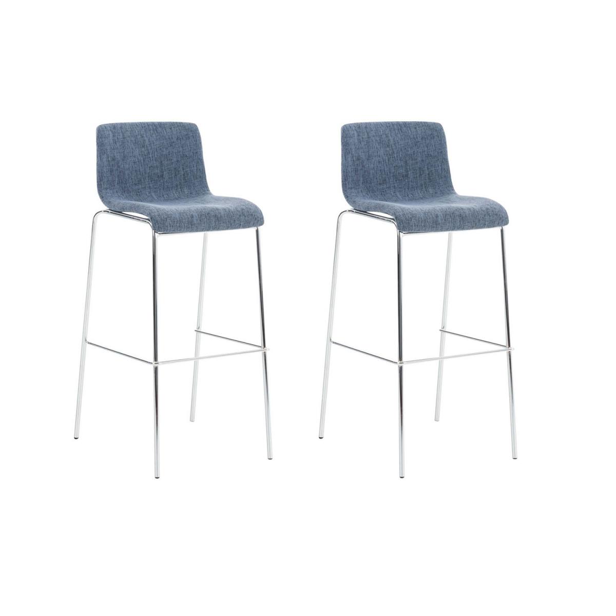 2er Set Barhocker HLO-CP20 Stoff 4-Fu Gestell chrom ~ blau